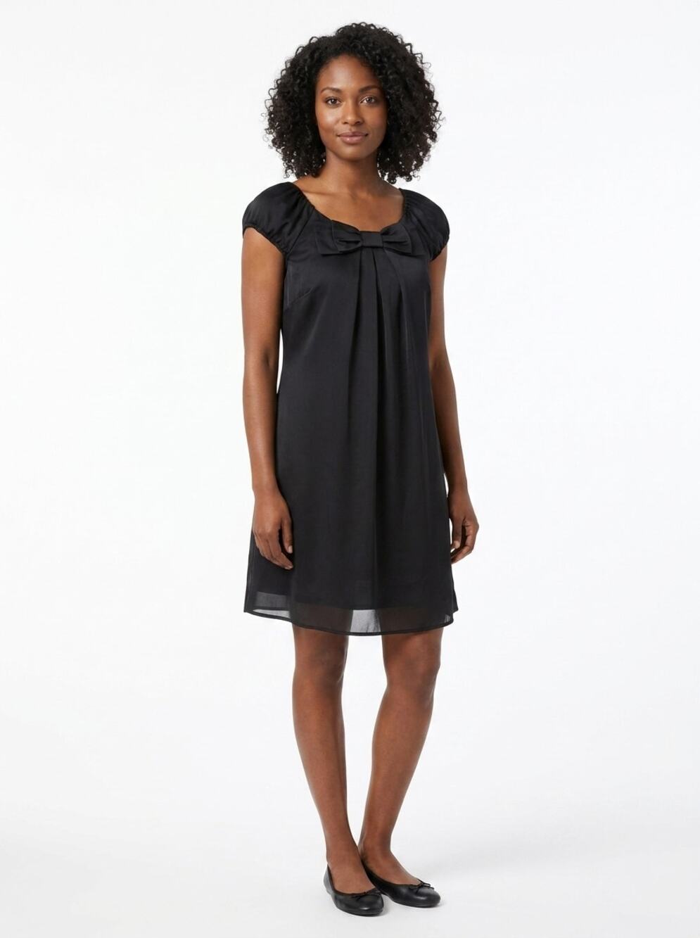 Joybella Neck Pleated Cap Chiffon A-Line Dress Women  See Measurements
